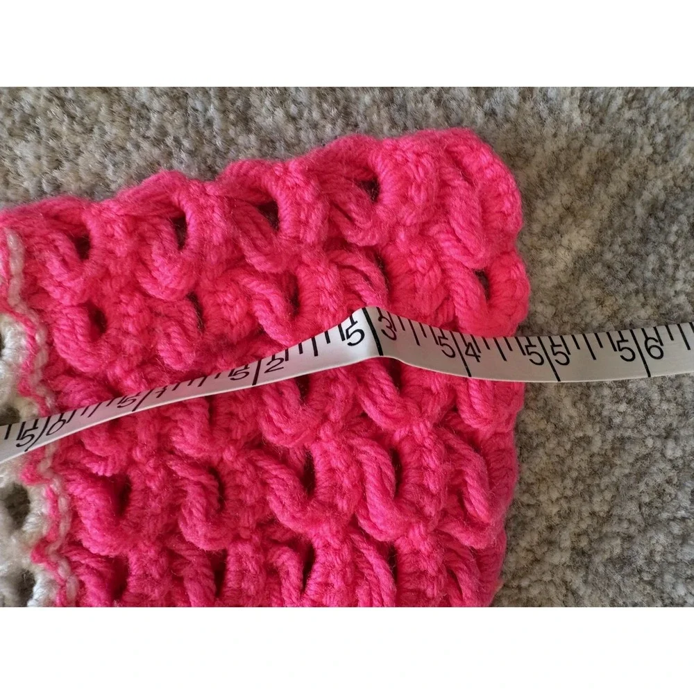 Handmade Crocheted Striped Afghan‎ Throw Blanket Pink Coral White 44